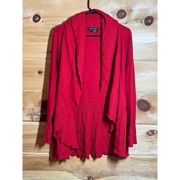 Women's Etcetera Red open font waterfall knit cardigan sweater Size Small. - Picture 1 of 10